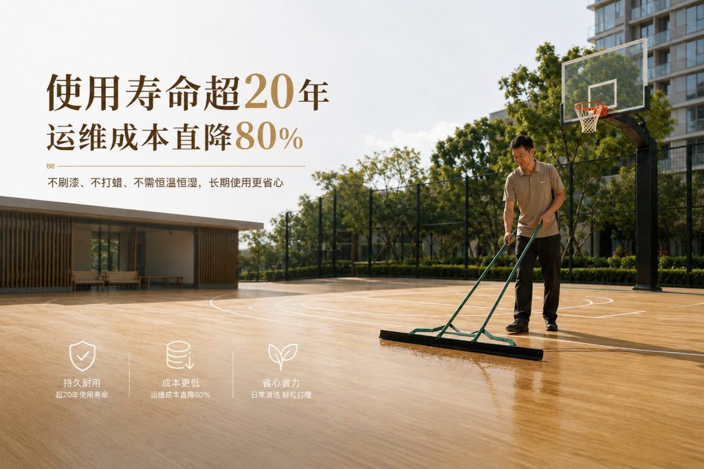 戶外風(fēng)雨球場生物基運動地板日常清潔展示,耐用低養(yǎng)護
